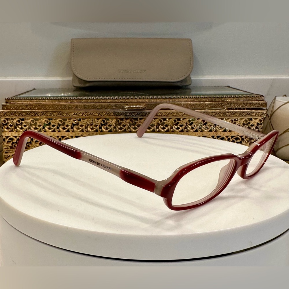 Giorgio Armani - Red/Neutral Rx Eyeglass Frames EUC w Armani Leather-Lined Case